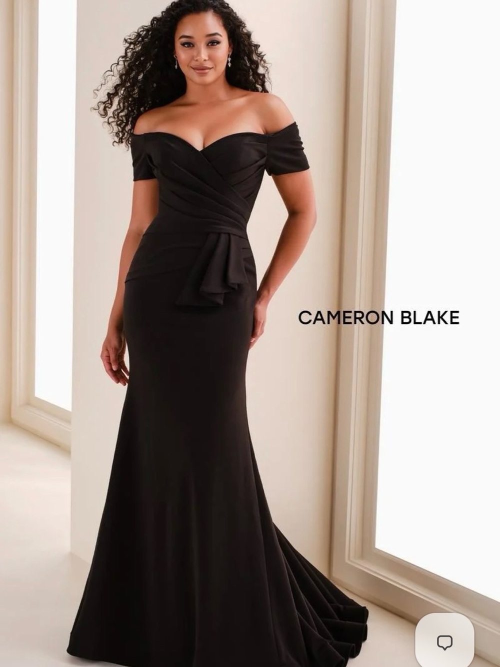 Cameron Blake - Off-the-Shoulder Black Evening Gown
